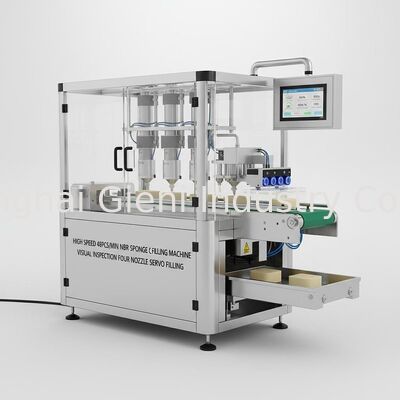 Μεγάλη ταχύτητα 48PCS/Min Μηχανή πλήρωσης σφουγγαριού μαξιλαριού NBR με οπτική επιθεώρηση και τέσσερα νουζέλες σέρβο πλήρωσης